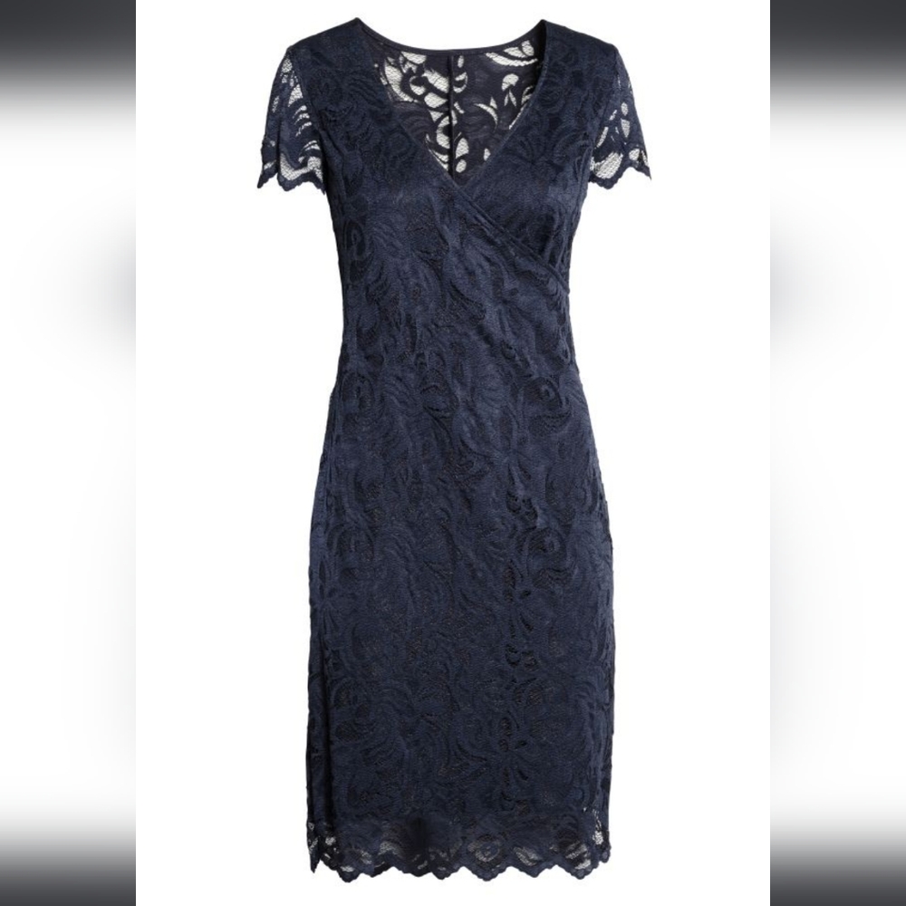 Navy blue lace sheath maternity and nursing dress